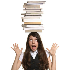 girl balancing books on head